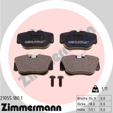 Zimmermann 21055.180.1 - Тормозные колодки, дисковые, комплект autosila-amz.com