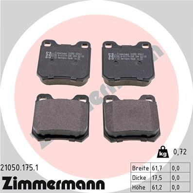 Zimmermann 21050.175.1 - Тормозные колодки, дисковые, комплект autosila-amz.com