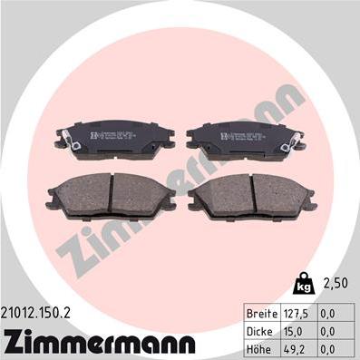 Zimmermann 21012.150.2 - Тормозные колодки, дисковые, комплект autosila-amz.com