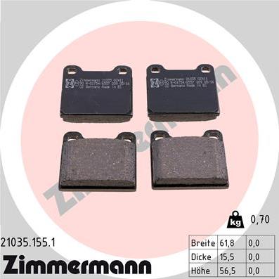 Zimmermann 21035.155.1 - Тормозные колодки, дисковые, комплект autosila-amz.com