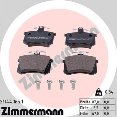 Zimmermann 21144.165.1 - Тормозные колодки, дисковые, комплект autosila-amz.com