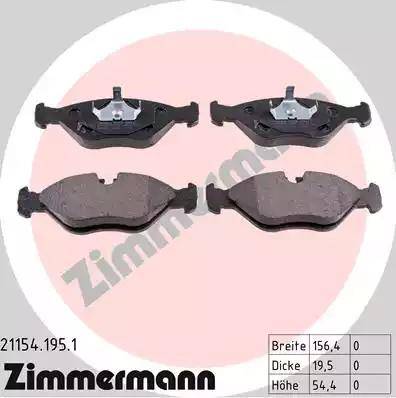 Zimmermann 21154.195.1 - Тормозные колодки, дисковые, комплект autosila-amz.com