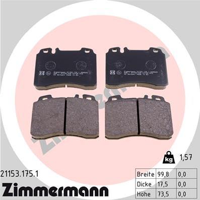 Zimmermann 21153.175.1 - Тормозные колодки, дисковые, комплект autosila-amz.com