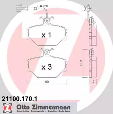 Zimmermann 21100.170.1 - Тормозные колодки, дисковые, комплект autosila-amz.com