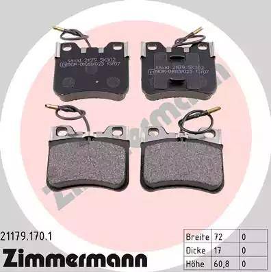 Zimmermann 21179.170.1 - Тормозные колодки, дисковые, комплект autosila-amz.com