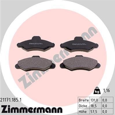 Zimmermann 21171.185.1 - Тормозные колодки, дисковые, комплект autosila-amz.com