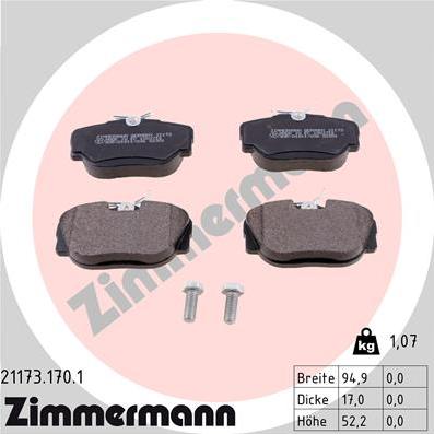 Zimmermann 21173.170.1 - Тормозные колодки, дисковые, комплект autosila-amz.com