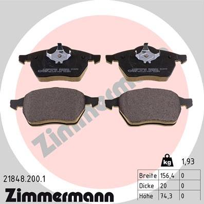 Zimmermann 21848.200.1 - Тормозные колодки, дисковые, комплект autosila-amz.com