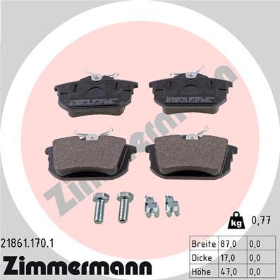 Zimmermann 21861.170.1 - Тормозные колодки, дисковые, комплект autosila-amz.com