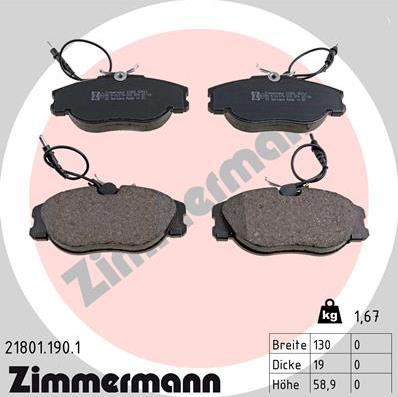 Zimmermann 21801.190.1 - Тормозные колодки, дисковые, комплект autosila-amz.com