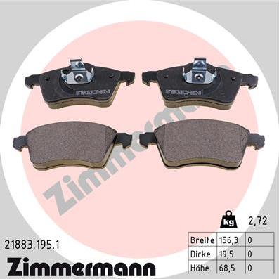 Zimmermann 21883.195.1 - Тормозные колодки, дисковые, комплект autosila-amz.com