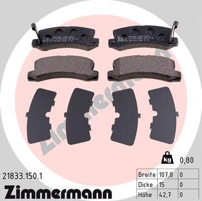 Zimmermann 21833.150.1 - Тормозные колодки, дисковые, комплект autosila-amz.com