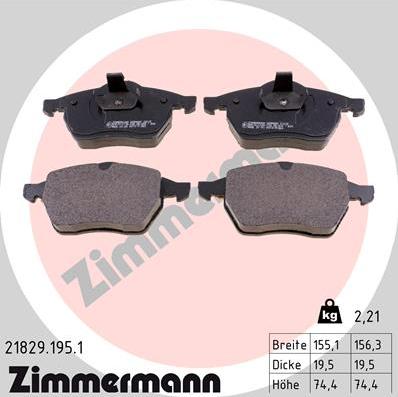 Zimmermann 21829.195.1 - Тормозные колодки, дисковые, комплект autosila-amz.com