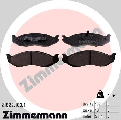 Zimmermann 21822.180.1 - Тормозные колодки, дисковые, комплект autosila-amz.com