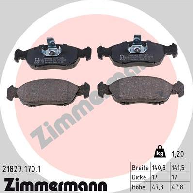 Zimmermann 21827.170.1 - Тормозные колодки, дисковые, комплект autosila-amz.com