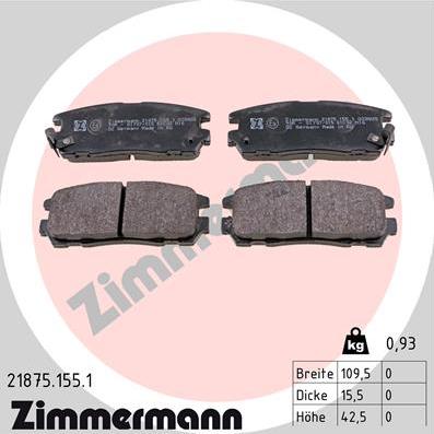 Zimmermann 21875.155.1 - Комплект тормозных колодок, дисковый тормоз autosila-amz.com