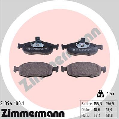 Zimmermann 21394.180.1 - Тормозные колодки, дисковые, комплект autosila-amz.com