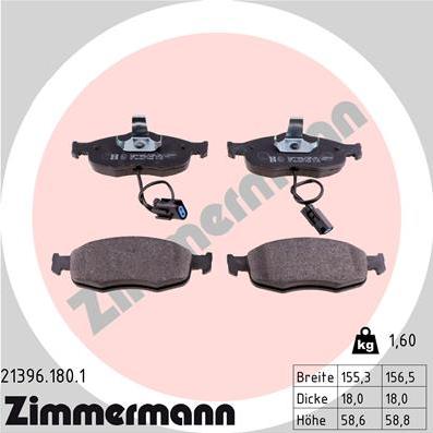 Zimmermann 21396.180.1 - Тормозные колодки, дисковые, комплект autosila-amz.com