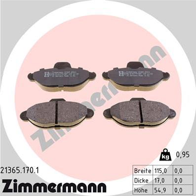 Zimmermann 21365.170.1 - Тормозные колодки, дисковые, комплект autosila-amz.com