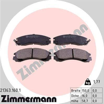 Zimmermann 21363.160.1 - Тормозные колодки, дисковые, комплект autosila-amz.com