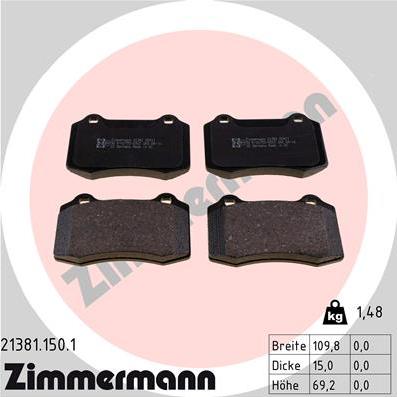 Zimmermann 21381.150.1 - Тормозные колодки, дисковые, комплект autosila-amz.com