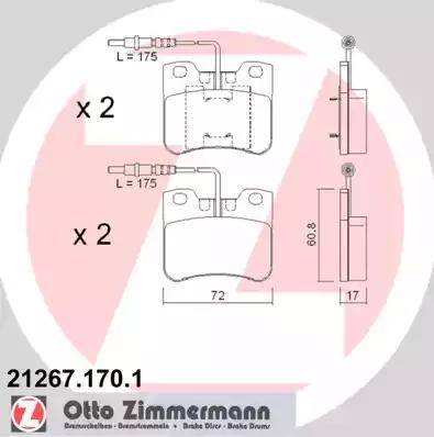 Zimmermann 21267.170.1 - Тормозные колодки, дисковые, комплект autosila-amz.com