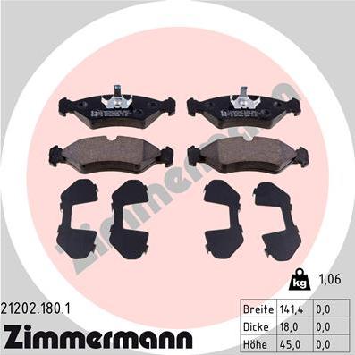 Zimmermann 21202.180.1 - Тормозные колодки, дисковые, комплект autosila-amz.com