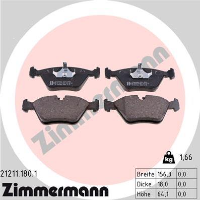 Zimmermann 21211.180.1 - Тормозные колодки, дисковые, комплект autosila-amz.com