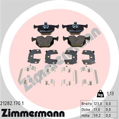 Zimmermann 21282.170.1 - колодки дисковые !задн. 123x59x17 \ BMW X5 E53 all/X3 all, Land Rover RangeR all 02> autosila-amz.com
