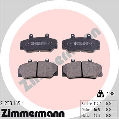 Zimmermann 21233.165.1 - Тормозные колодки, дисковые, комплект autosila-amz.com