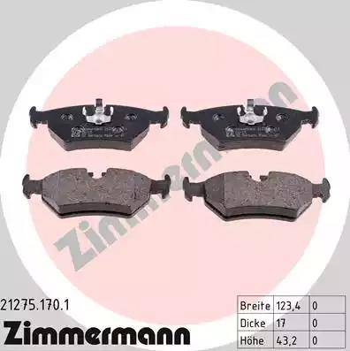 Zimmermann 21275.170.1 - Тормозные колодки, дисковые, комплект autosila-amz.com