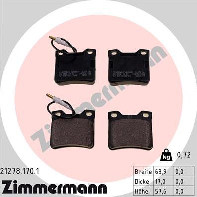Zimmermann 21278.170.1 - Тормозные колодки, дисковые, комплект autosila-amz.com