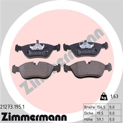 Zimmermann 21273.195.1 - Тормозные колодки, дисковые, комплект autosila-amz.com