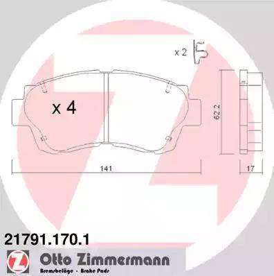 Zimmermann 21791.170.1 - Тормозные колодки, дисковые, комплект autosila-amz.com