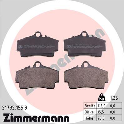 Zimmermann 21792.155.9 - Тормозные колодки, дисковые, комплект autosila-amz.com