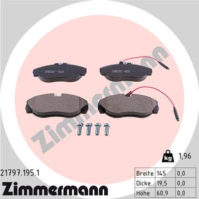 Zimmermann 21797.195.1 - Тормозные колодки, дисковые, комплект autosila-amz.com