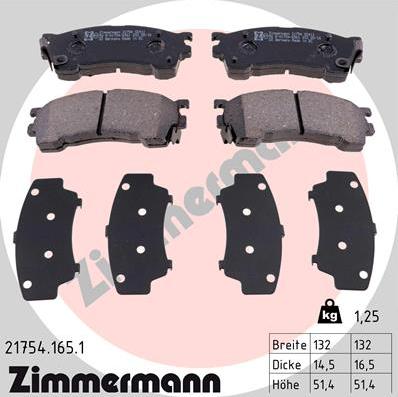 Zimmermann 21754.165.1 - Тормозные колодки, дисковые, комплект autosila-amz.com