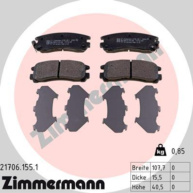 Zimmermann 21706.155.1 - Тормозные колодки, дисковые, комплект autosila-amz.com