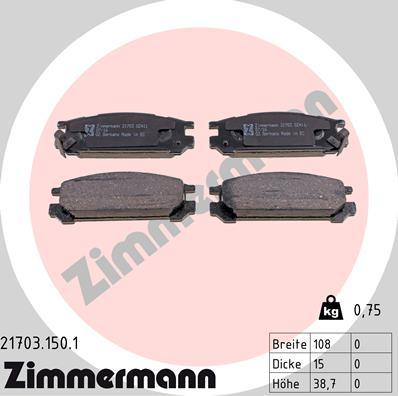 Zimmermann 21703.150.1 - Тормозные колодки, дисковые, комплект autosila-amz.com