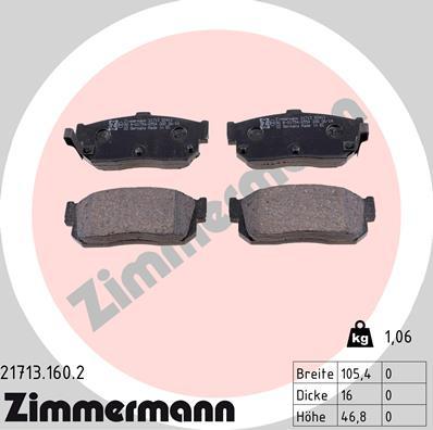 Zimmermann 21713.160.2 - Тормозные колодки, дисковые, комплект autosila-amz.com