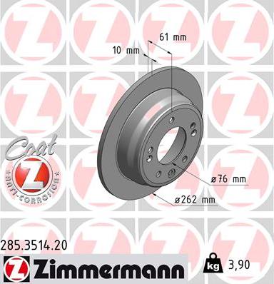 Zimmermann 285.3514.20 - Тормозной диск autosila-amz.com