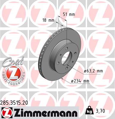 Zimmermann 285.3515.20 - Тормозной диск autosila-amz.com