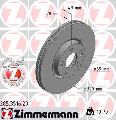 Zimmermann 285.3516.20 - Тормозной диск autosila-amz.com