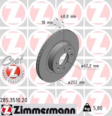 Zimmermann 285.3510.20 - Тормозной диск autosila-amz.com