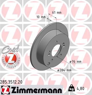 Zimmermann 285.3512.20 - Тормозной диск autosila-amz.com