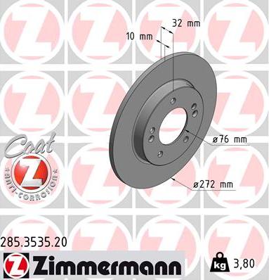 Zimmermann 285.3535.20 - Тормозной диск autosila-amz.com