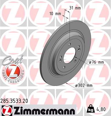 Zimmermann 285.3533.20 - Тормозной диск autosila-amz.com