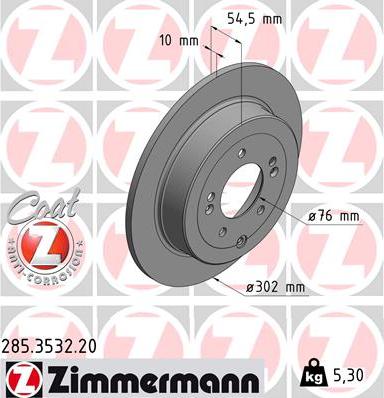 Zimmermann 285.3532.20 - Диск тормозной (заказывать 2шт./цена за 1шт.) autosila-amz.com