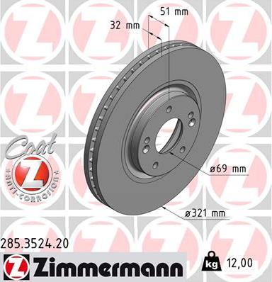 Zimmermann 285.3524.20 - Тормозной диск autosila-amz.com