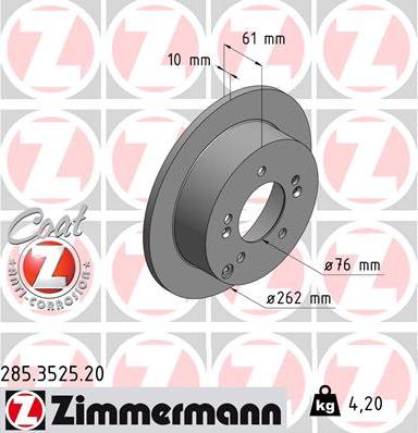 Zimmermann 285.3525.20 - Тормозной диск autosila-amz.com